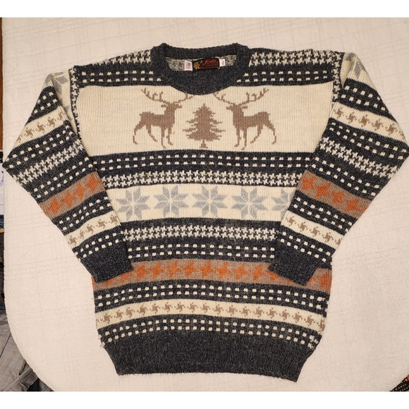Jersild Sweaters - Vintage Jersild Holiday Sweater‎ Snowflakes Deer Size 3XL Unisex Tan Brown Cream